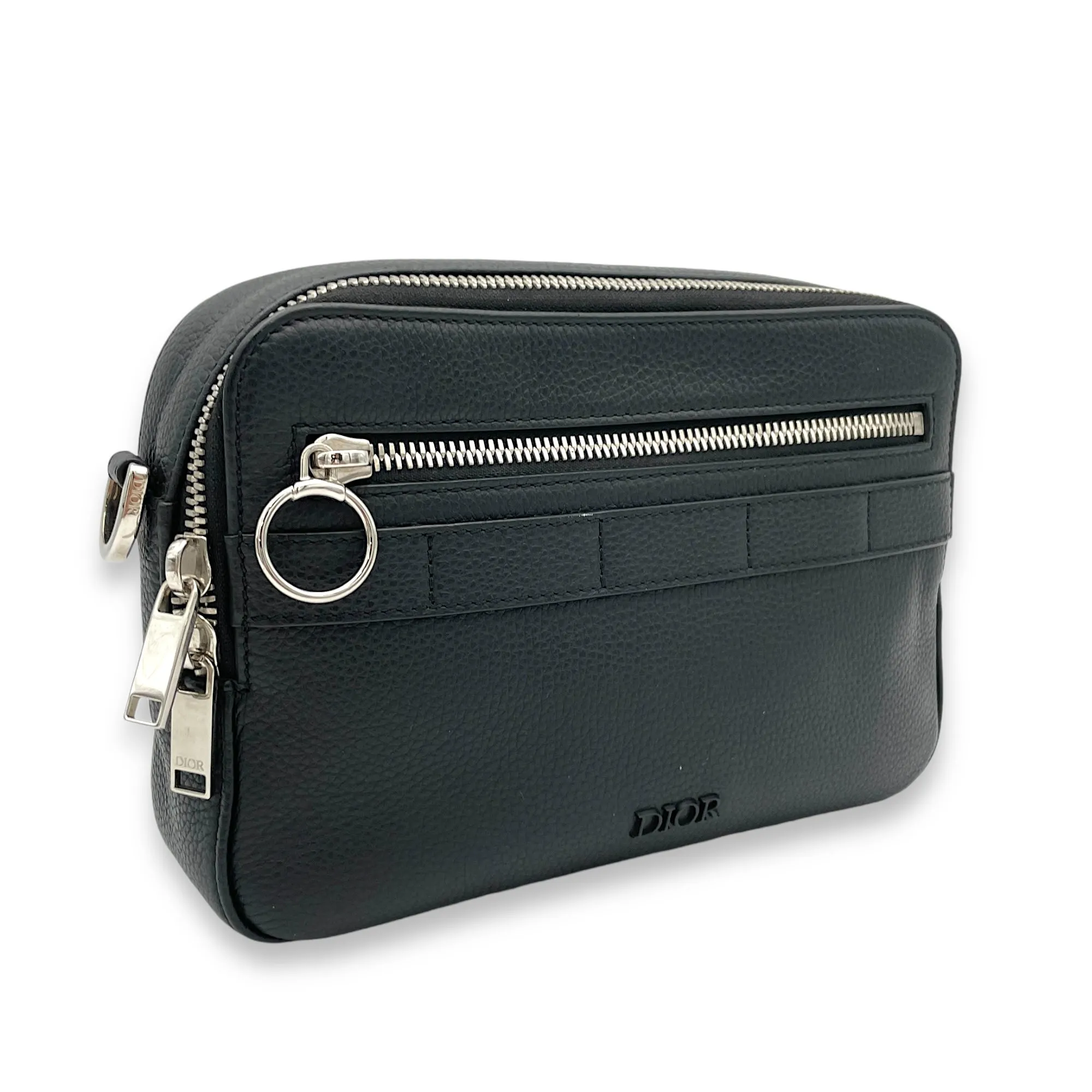 Safari Black Messenger in Calfskin, Silver hardware