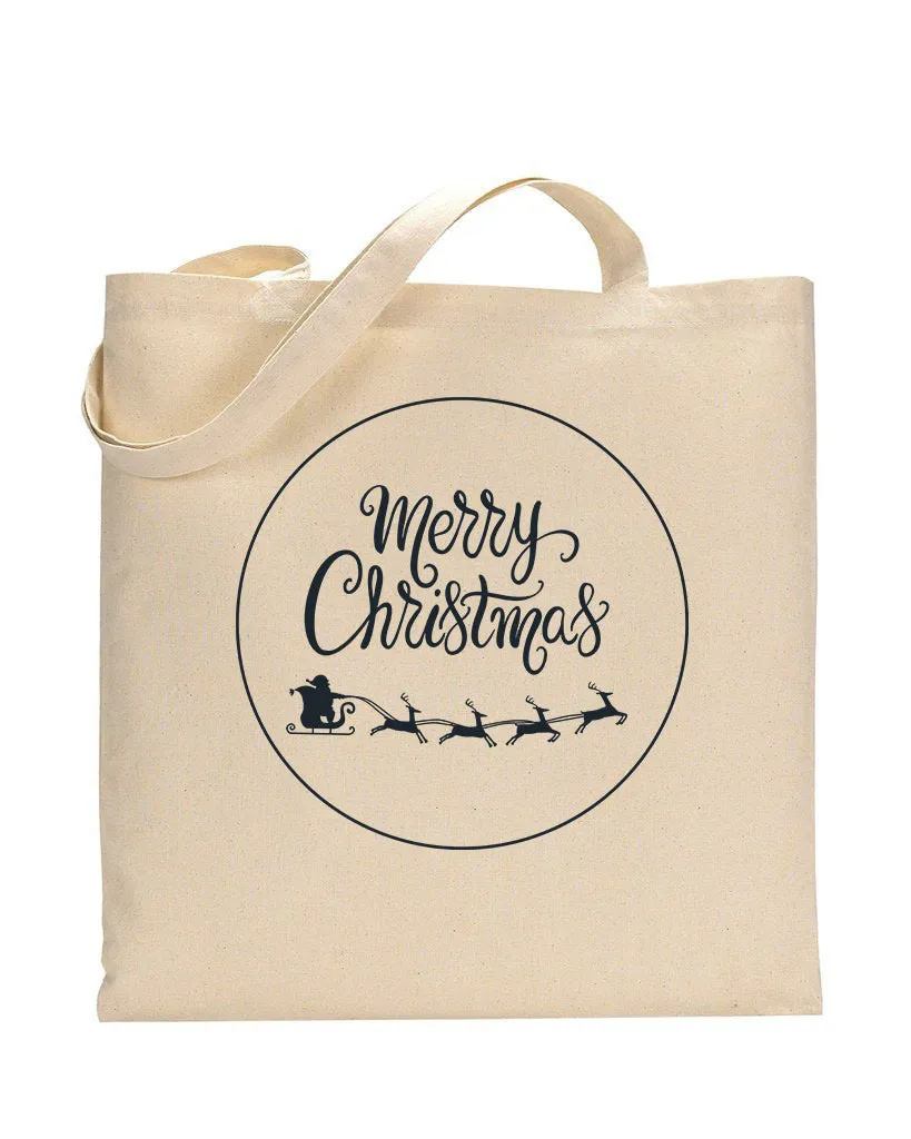 Santa Claus With a Reindeer Flying Christmas Tote Bag - Christmas Bags