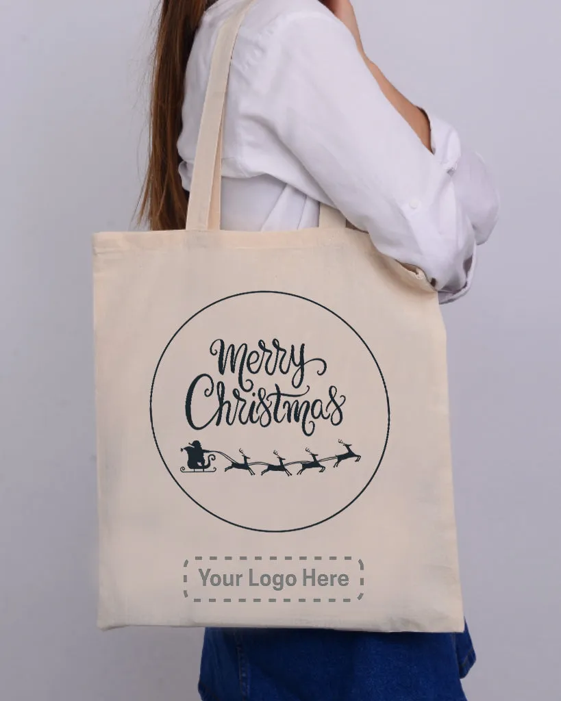 Santa Claus With a Reindeer Flying Christmas Tote Bag - Christmas Bags