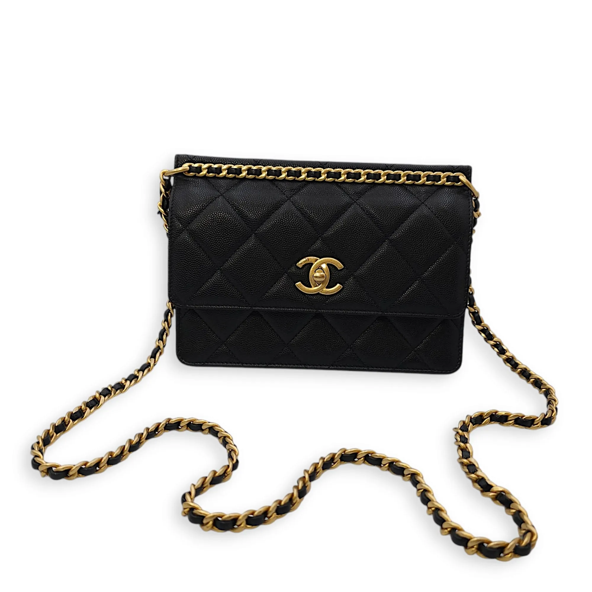 Seasonal Flap with Chain 21x15x7.5cm Black Crossbody Bag in Caviar Leather, Gold hardware