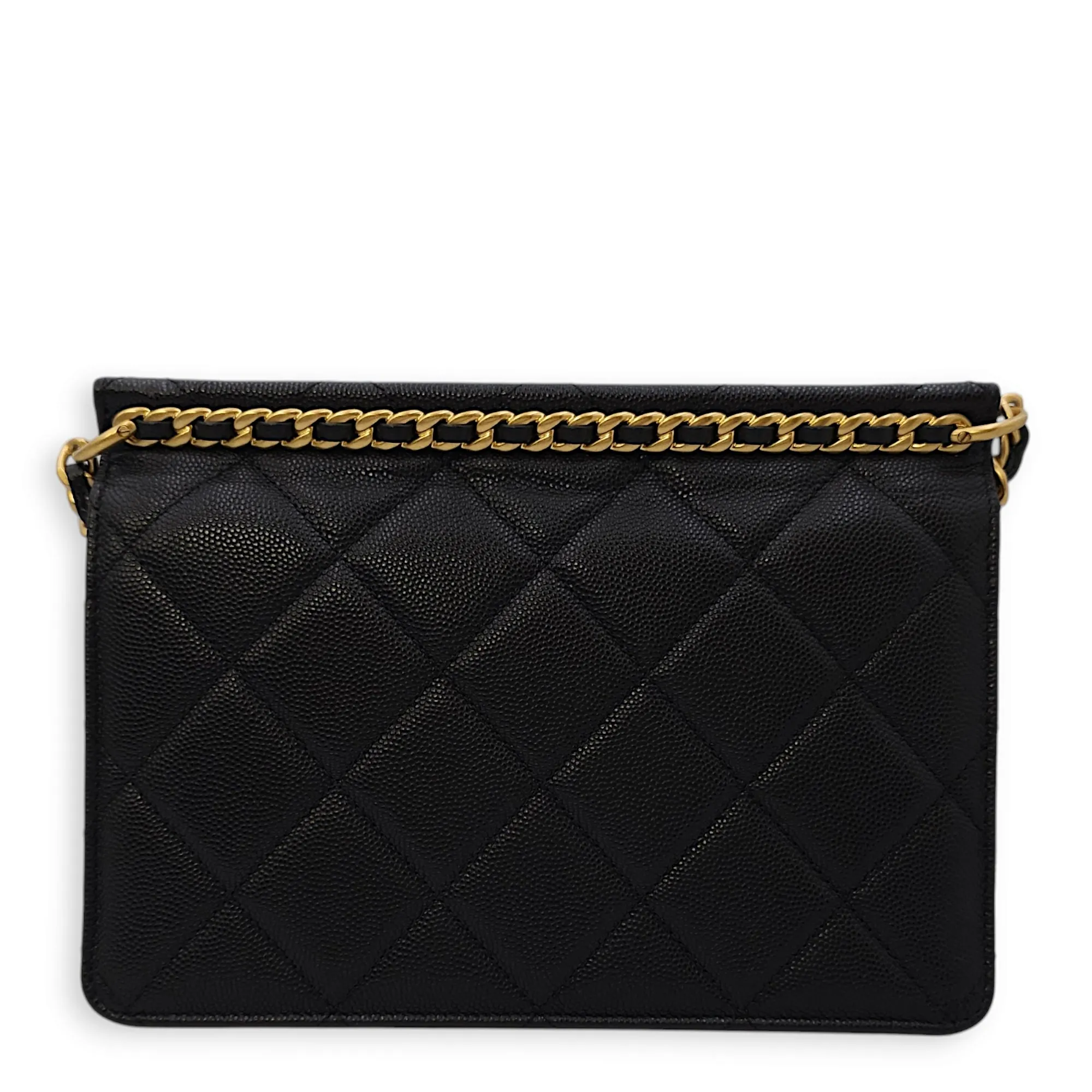 Seasonal Flap with Chain 21x15x7.5cm Black Crossbody Bag in Caviar Leather, Gold hardware