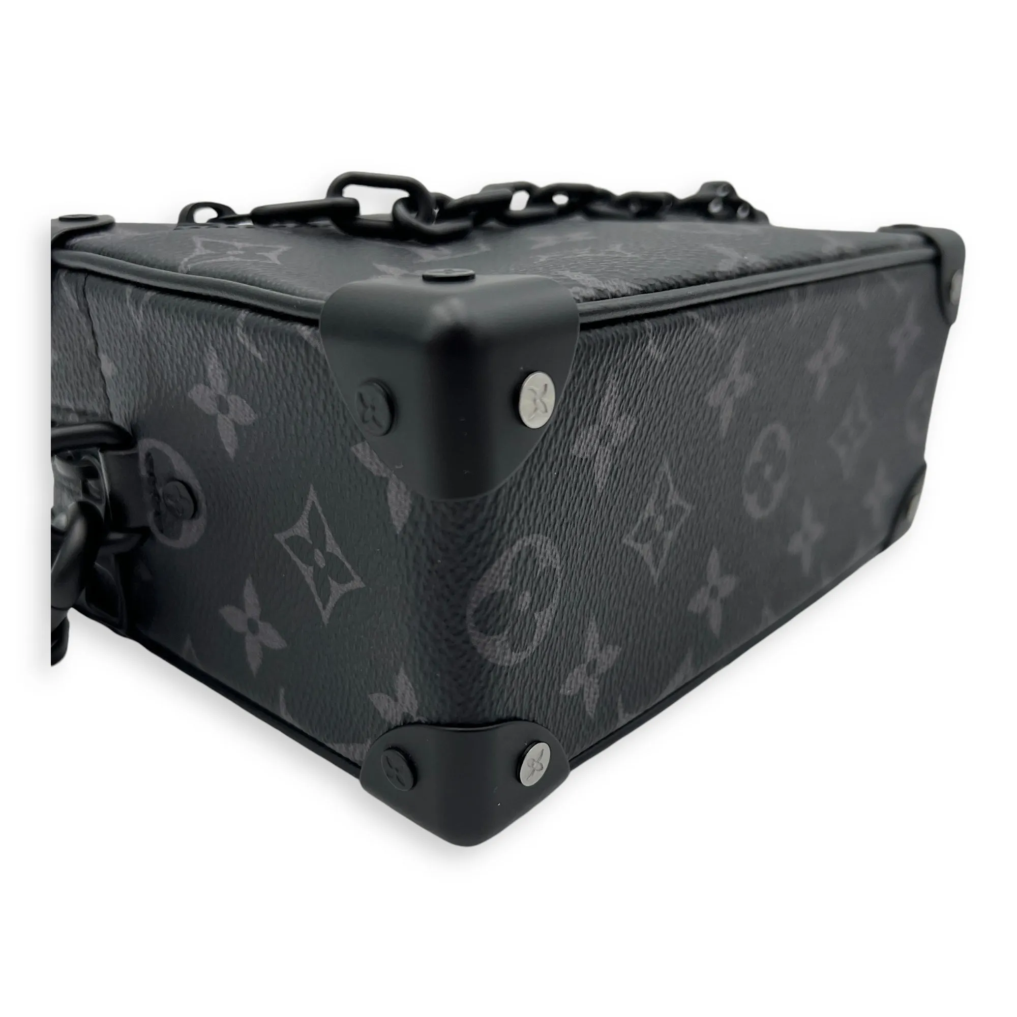 Soft Trunk Crossbody Bag Black in Monogram Coated Canvas, Lacquered Metal hardware