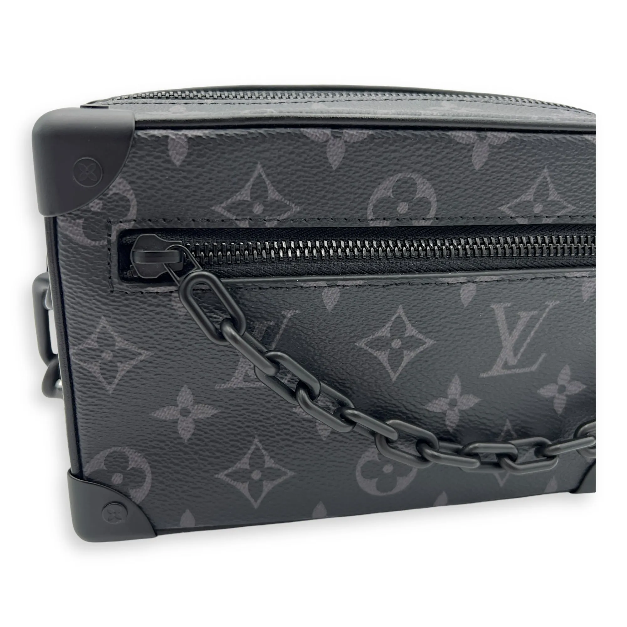 Soft Trunk Crossbody Bag Black in Monogram Coated Canvas, Lacquered Metal hardware