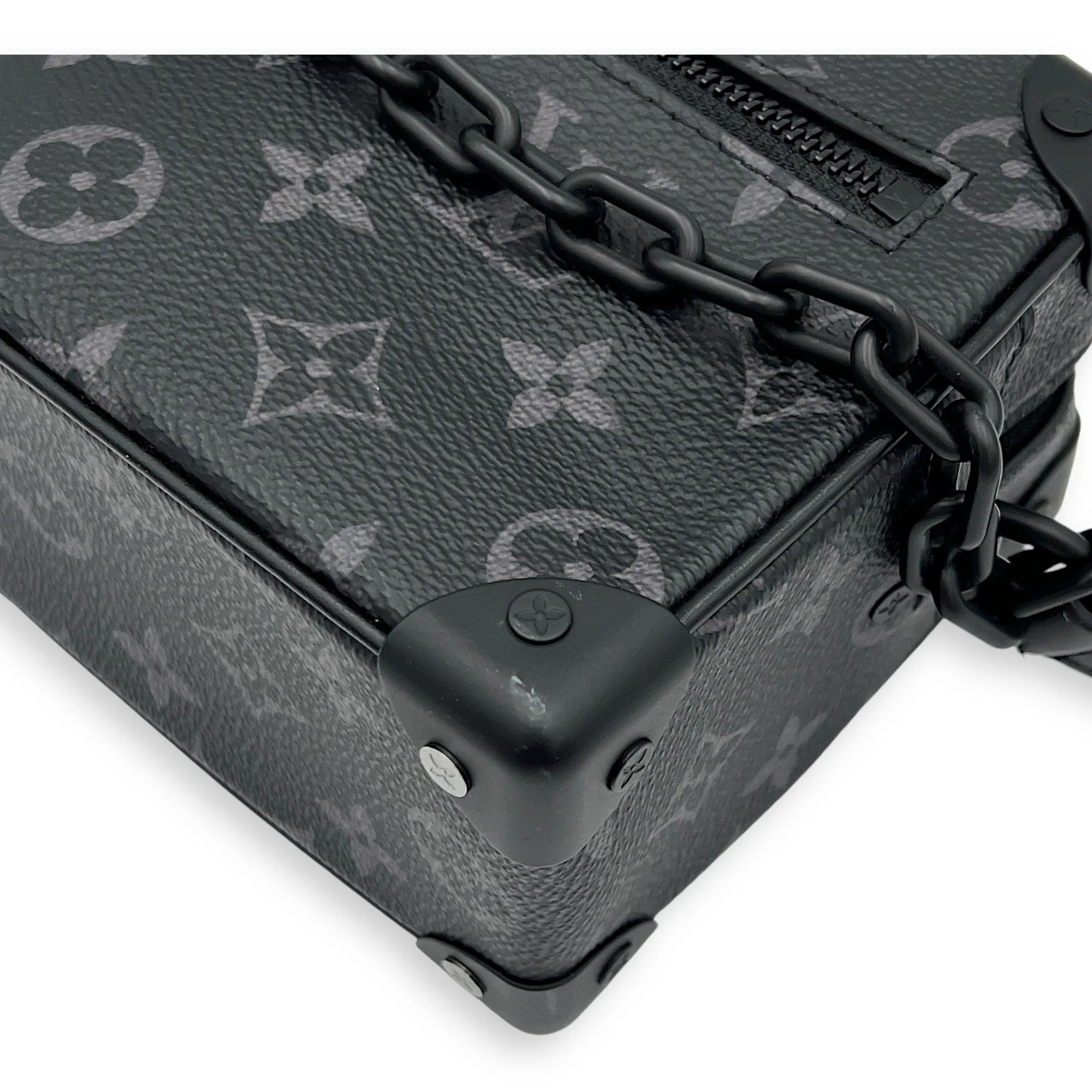 Soft Trunk Crossbody Bag Black in Monogram Coated Canvas, Lacquered Metal hardware