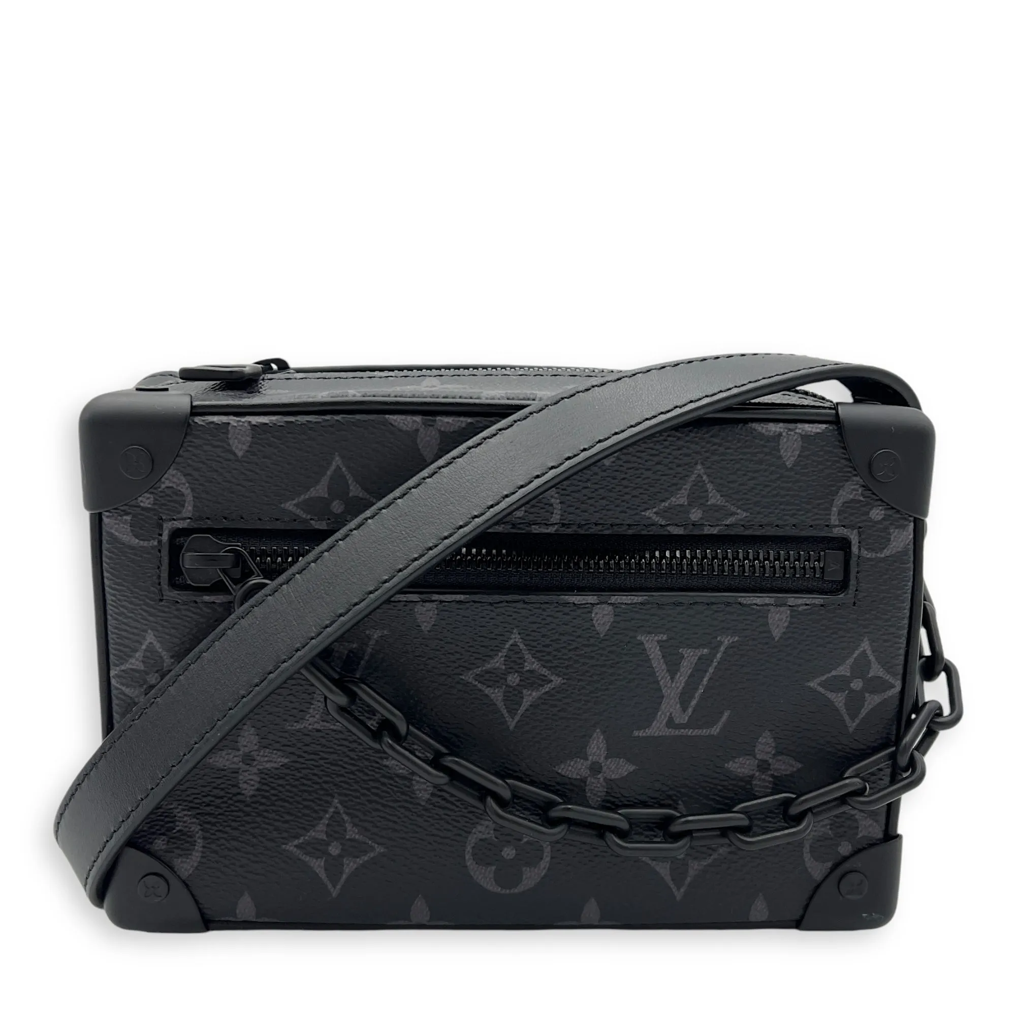 Soft Trunk Crossbody Bag Black in Monogram Coated Canvas, Lacquered Metal hardware