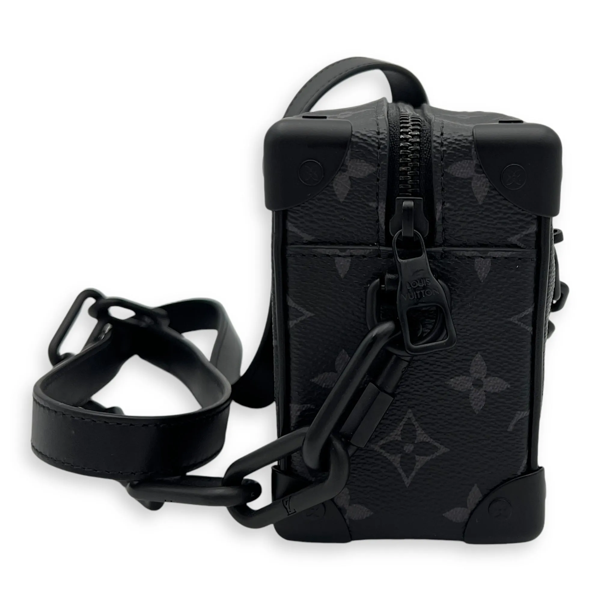 Soft Trunk Crossbody Bag Black in Monogram Coated Canvas, Lacquered Metal hardware