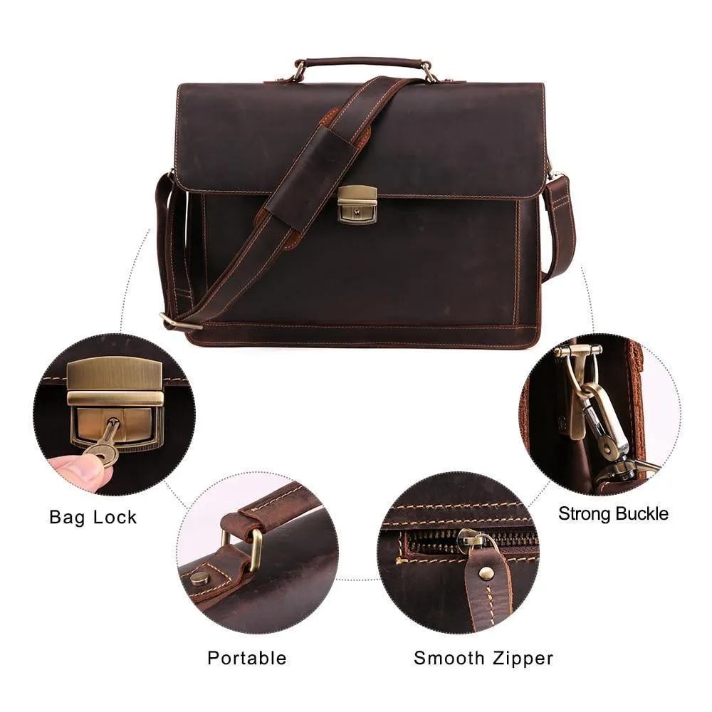 Stylish Leather Mens Briefcase Vintage Messenger Shoulder