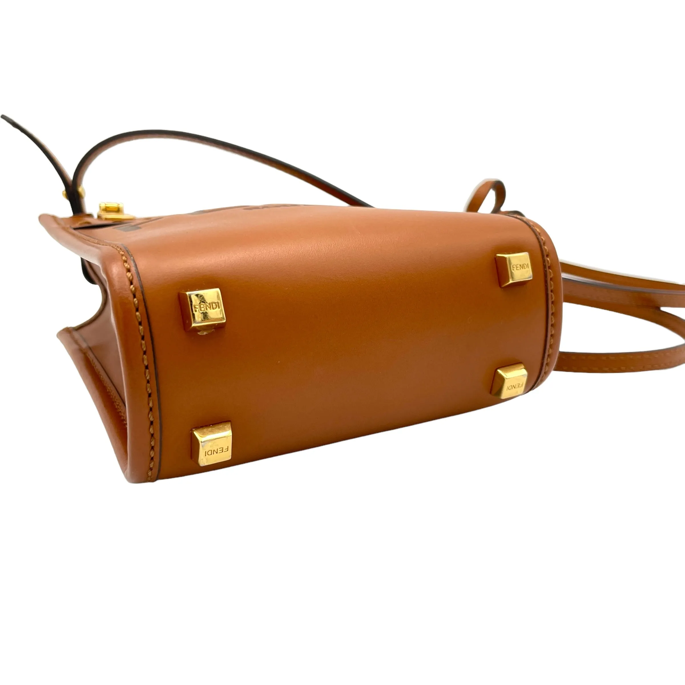 Sunshine Shopper Mini Brown Top Handle Bag in Calfskin, Gold hardware