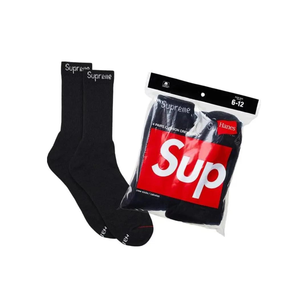 Supreme Hanes Crew Socks (4 Pack) 'Black'