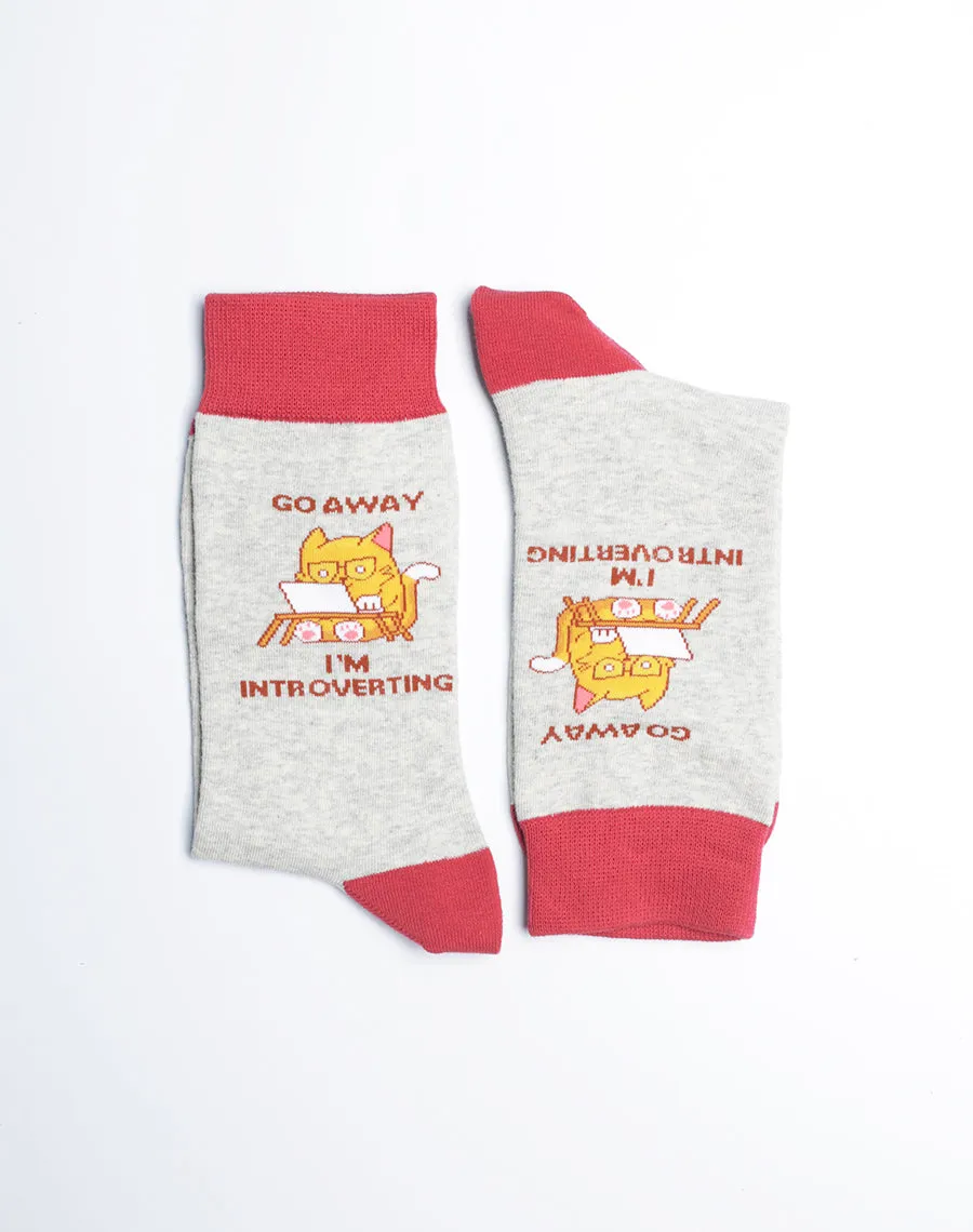 Women's Go Away I'm Introverting Cat Crew Socks