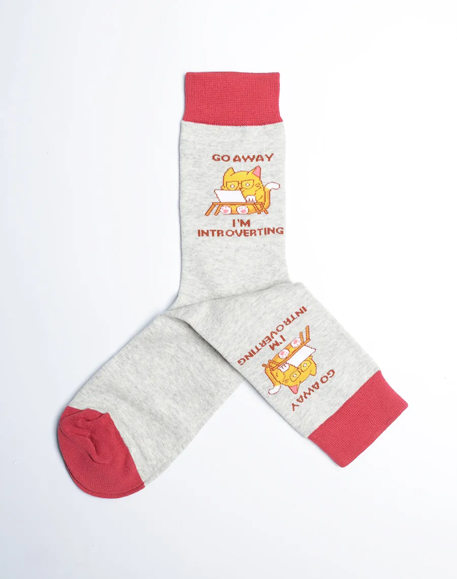 Women's Go Away I'm Introverting Cat Crew Socks