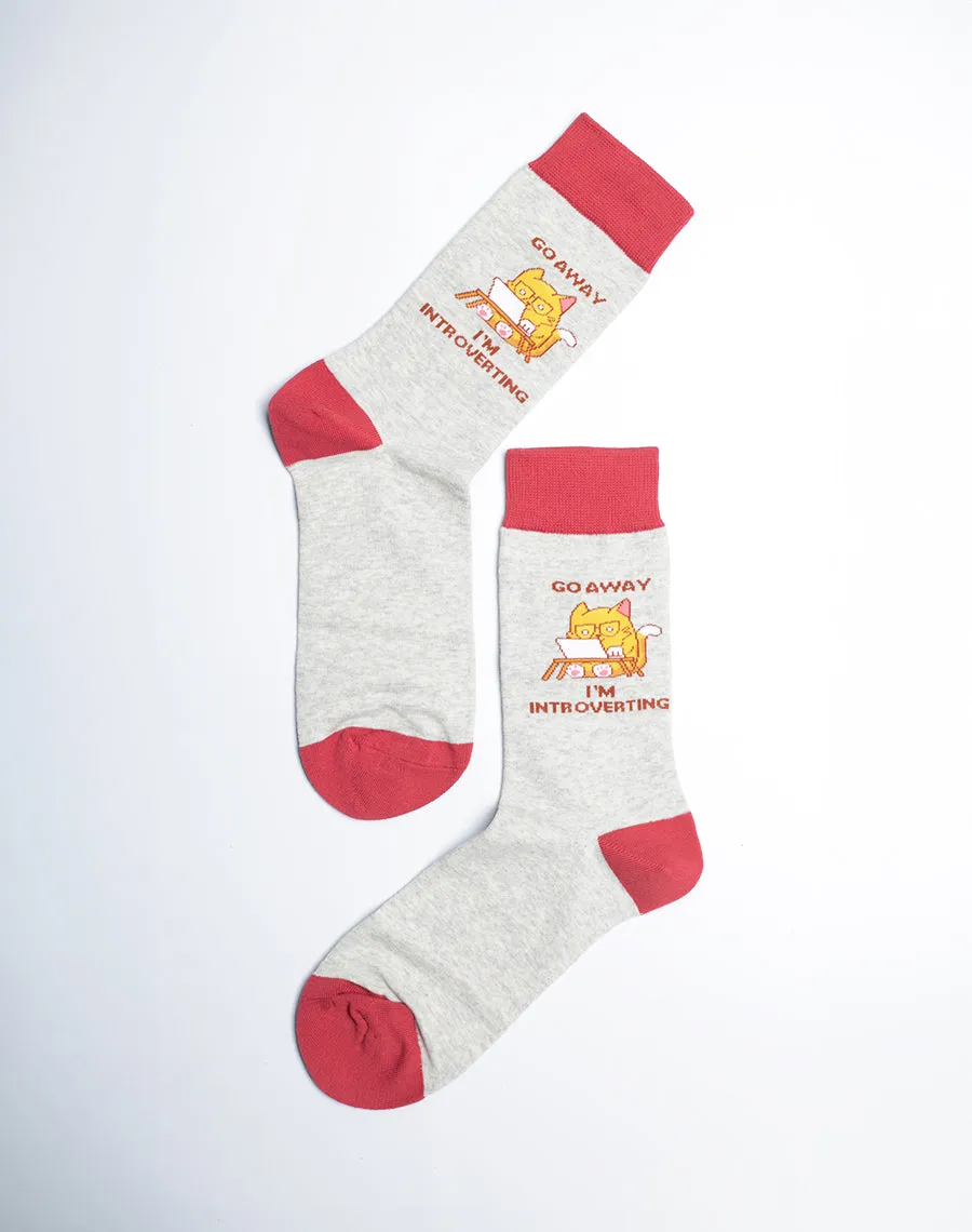 Women's Go Away I'm Introverting Cat Crew Socks