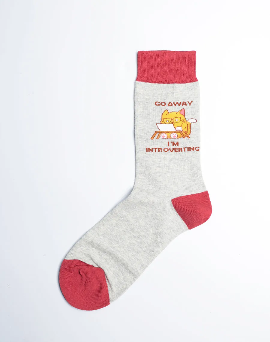 Women's Go Away I'm Introverting Cat Crew Socks