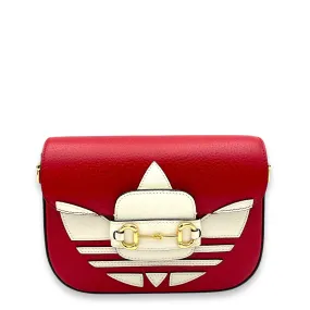 x Adidas Horsebit 1955 Crossbody Bag Red in Calfskin, Gold hardware