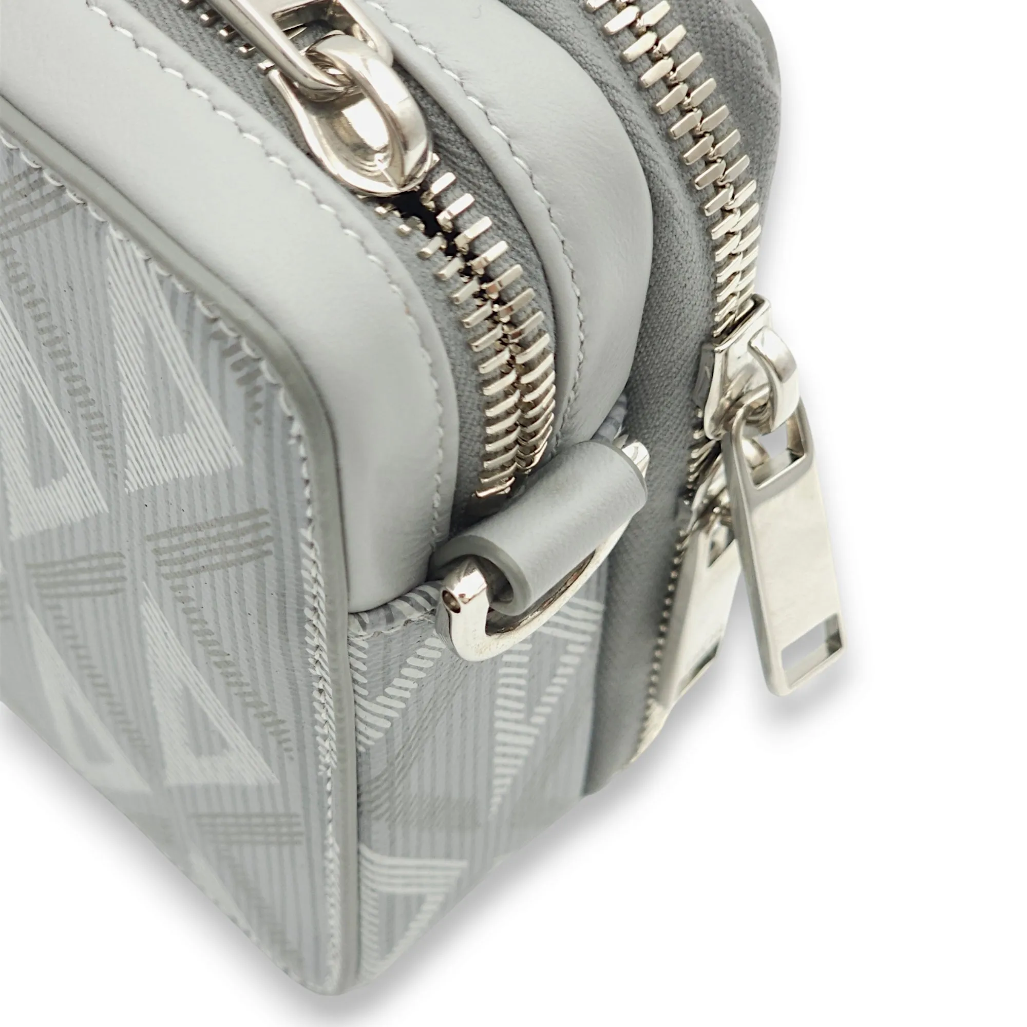 Zipped Pouch Grey Crossbody Bag in Coated Canvas, Palladium hardware