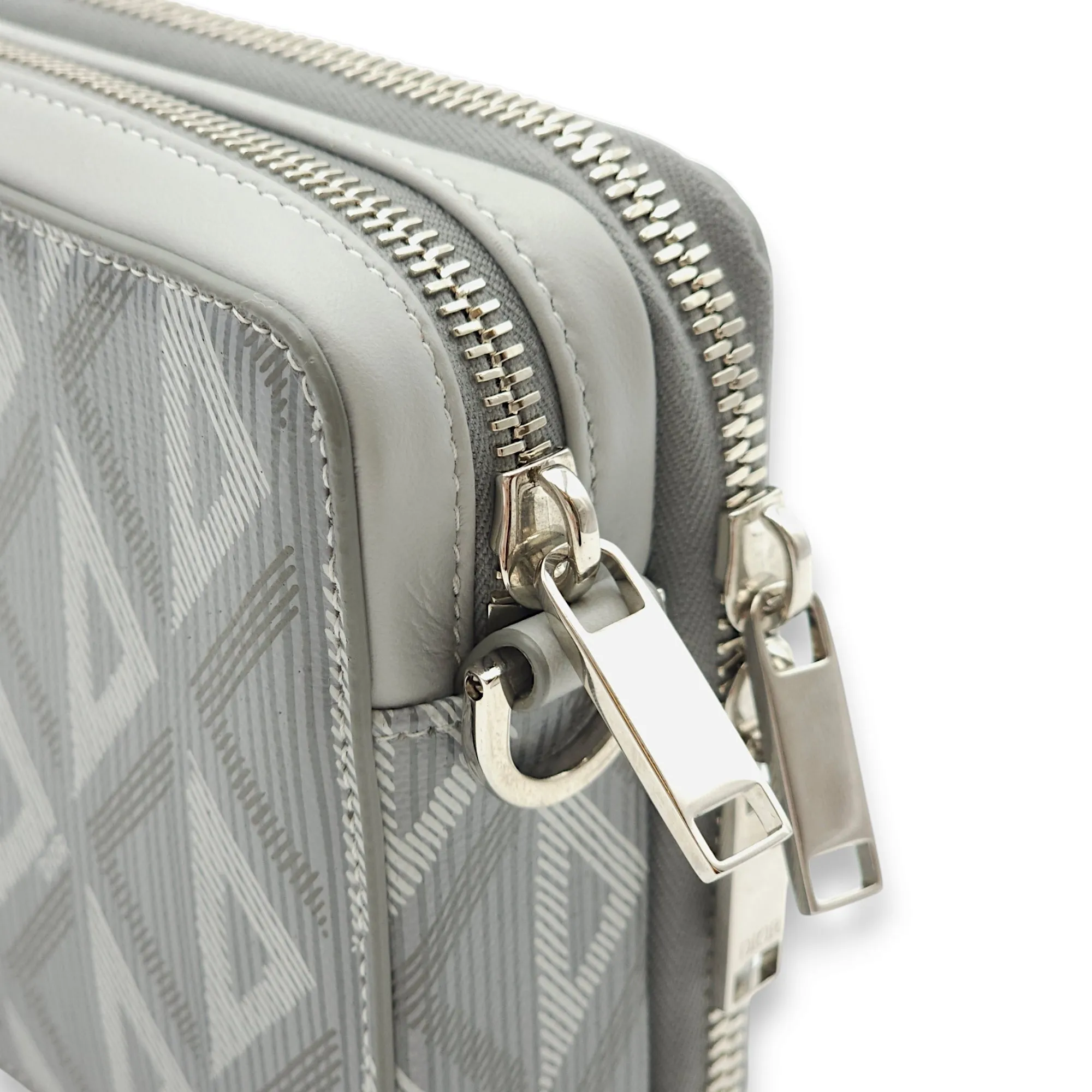 Zipped Pouch Grey Crossbody Bag in Coated Canvas, Palladium hardware