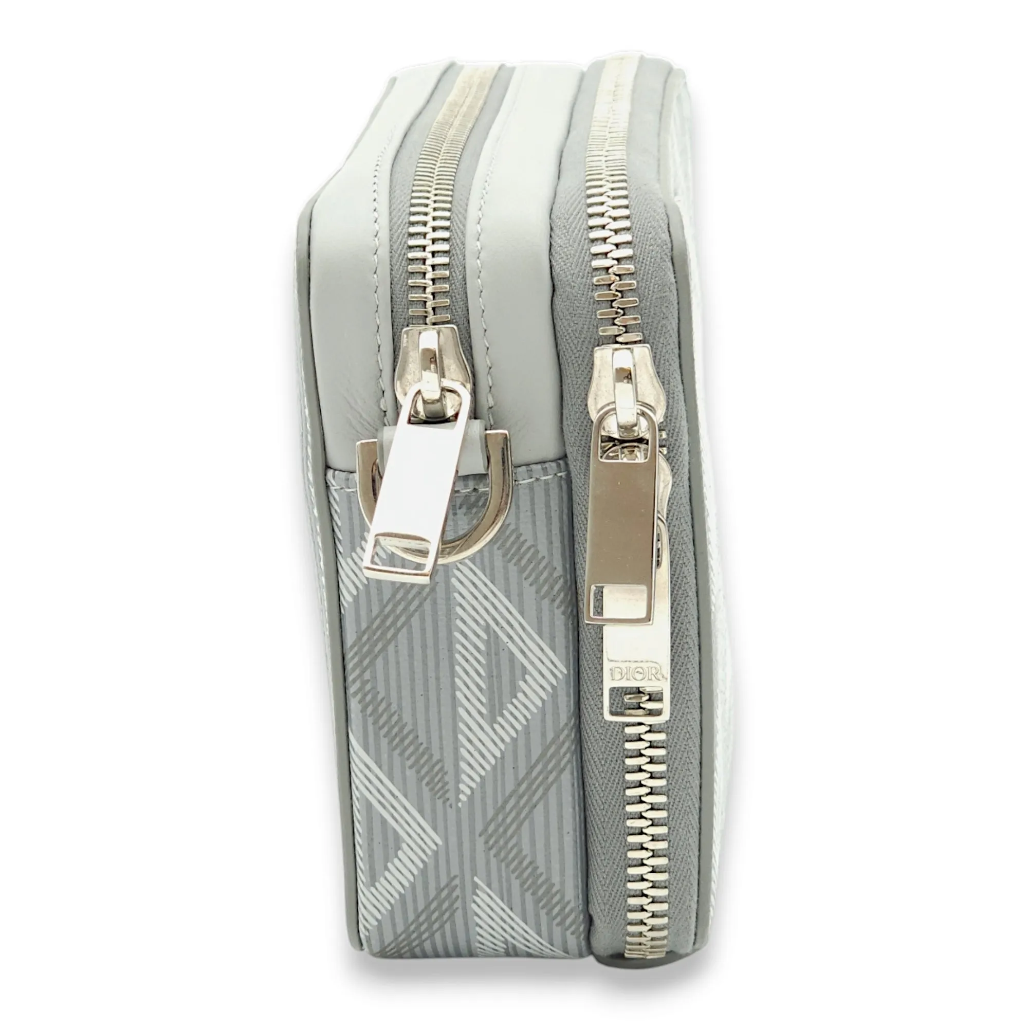 Zipped Pouch Grey Crossbody Bag in Coated Canvas, Palladium hardware