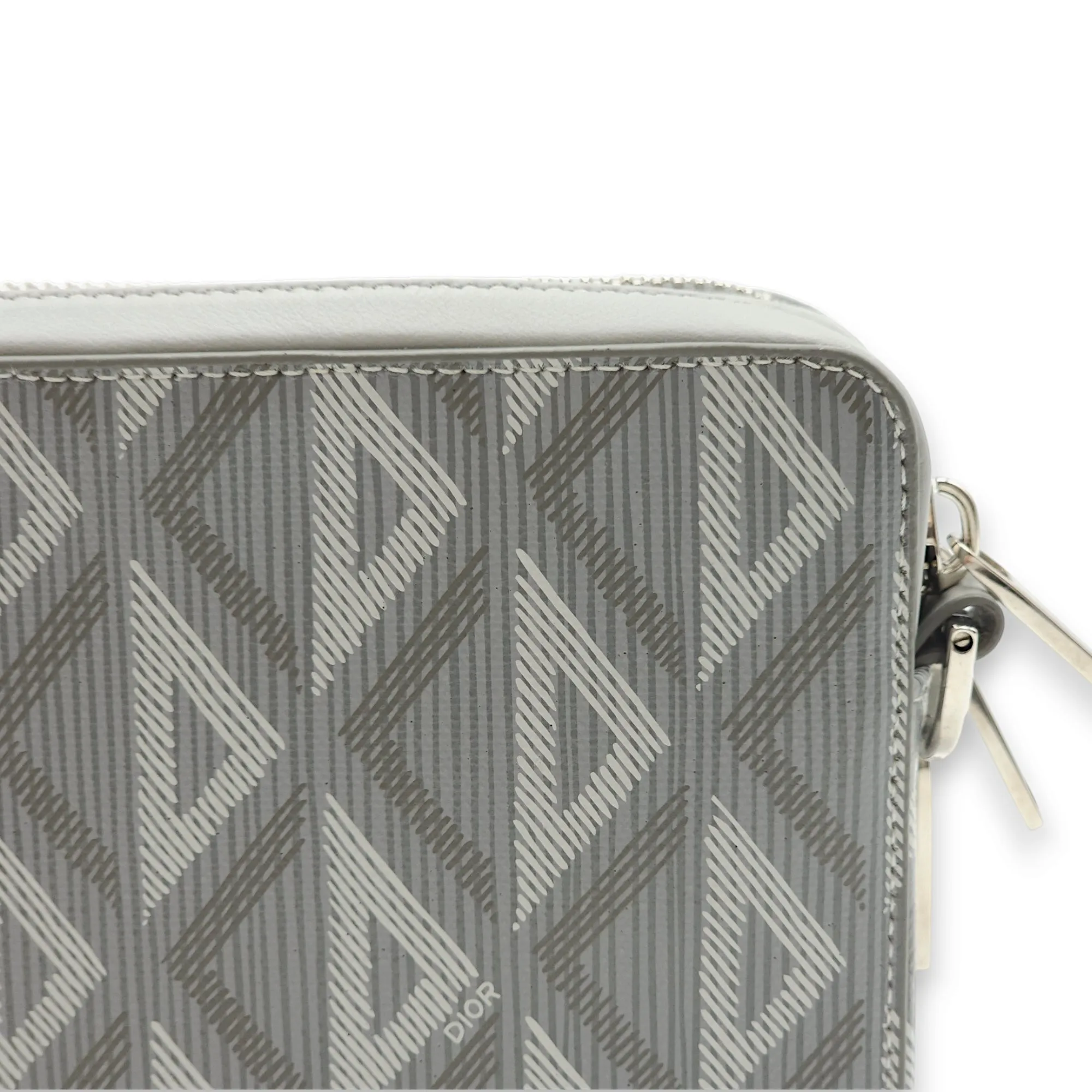 Zipped Pouch Grey Crossbody Bag in Coated Canvas, Palladium hardware