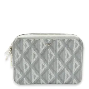 Zipped Pouch Grey Crossbody Bag in Coated Canvas, Palladium hardware