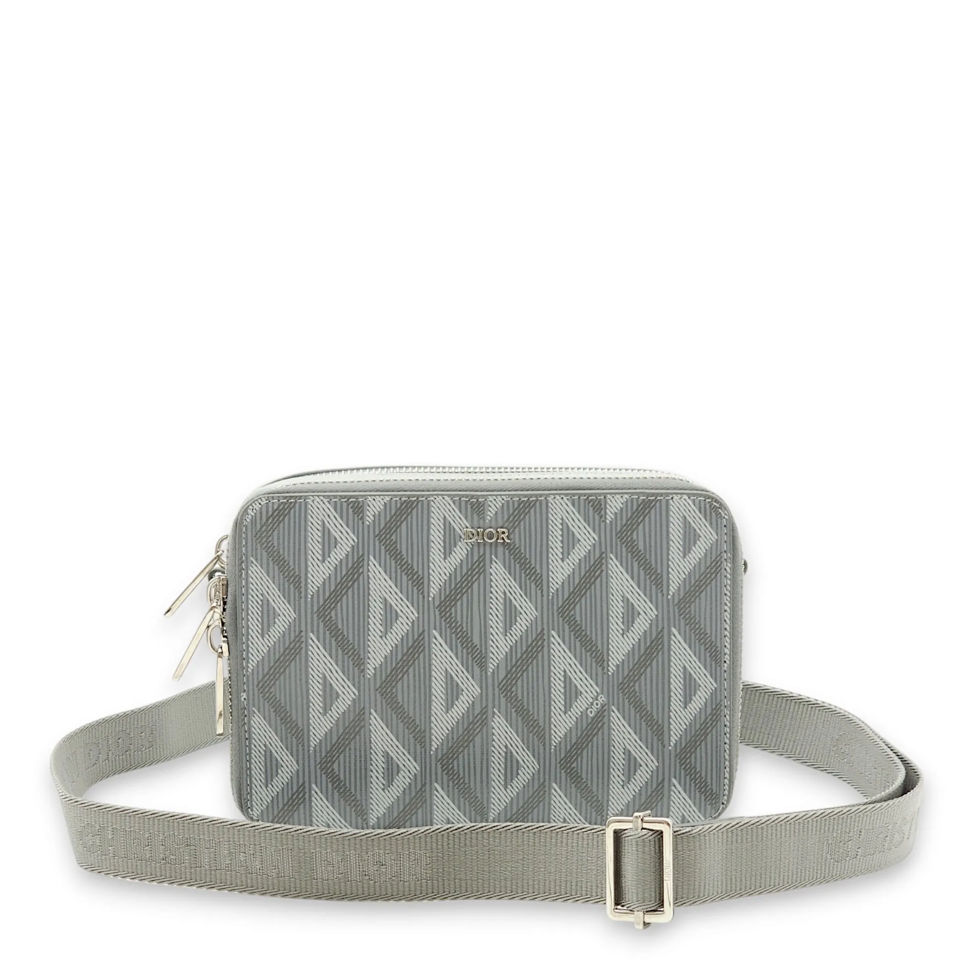 Zipped Pouch Grey Crossbody Bag in Coated Canvas, Palladium hardware